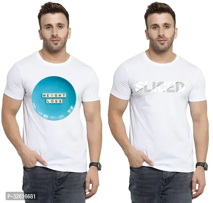 Reliable White Polycotton Printed Round Neck Tshirt For Men Pack Of 2-thumb0