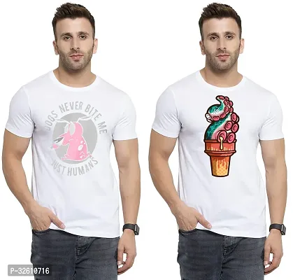 Reliable White Polycotton Printed Round Neck Tshirt For Men Pack Of 2-thumb0