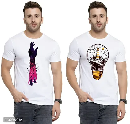 Stylish White Polycotton Printed T-Shirt For Men Pack Of 2-thumb0