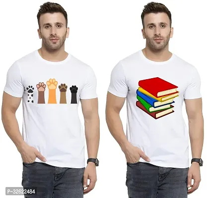 Stylish White Polycotton Printed T-Shirt For Men Pack Of 2-thumb0