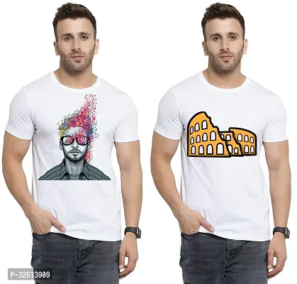 Reliable White Polycotton Printed T-Shirts For Men Pack Of 2