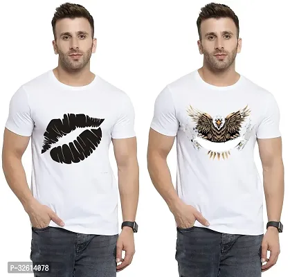 Reliable White Polycotton Printed T-Shirts For Men Pack Of 2