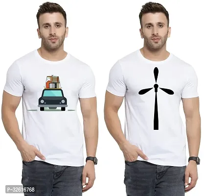 Stylish Polycotton White Printed Tees For Men Pack of 2