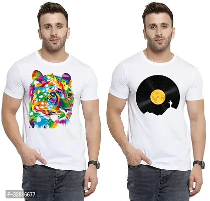 Reliable White Polycotton Printed Round Neck Tshirt For Men Pack Of 2