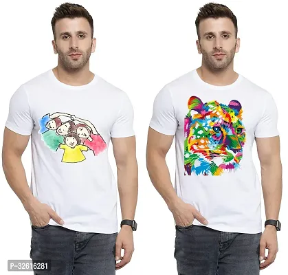 Reliable White Polycotton Printed Round Neck Tshirt For Men Pack Of 2-thumb0