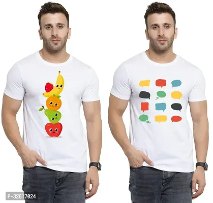 Reliable White Polycotton Printed Round Neck Tshirt For Men Pack Of 2-thumb0