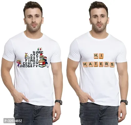 Reliable White Polycotton Printed T-Shirts For Men Pack Of 2