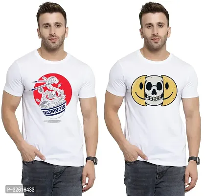 Stylish Polycotton White Printed Tees For Men Pack of 2-thumb0