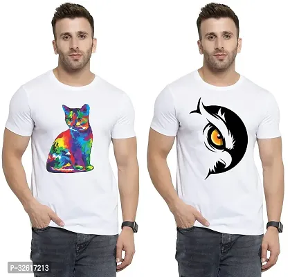 Stylish Polycotton White Printed Tees For Men Pack of 2