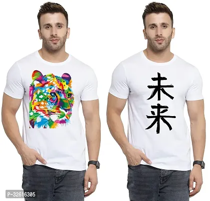 Reliable White Polycotton Printed Round Neck Tshirt For Men Pack Of 2-thumb0