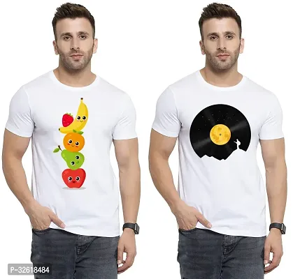 Reliable Polycotton Printed Round Neck Tees For Men Pack Of 2