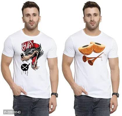 Reliable Polycotton Printed Round Neck Tees For Men Pack Of 2-thumb0