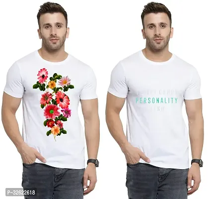 Stylish White Polycotton Printed T-Shirt For Men Pack Of 2-thumb0