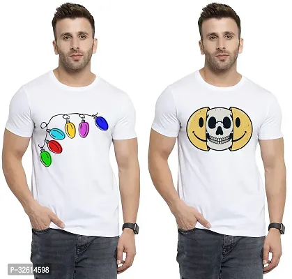 Elite White Polycotton Printed Round Neck Tees For Men- Pack Of 2-thumb0