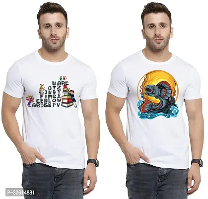 Reliable White Polycotton Printed T-Shirts For Men Pack Of 2-thumb0