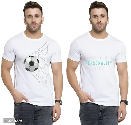 Reliable White Polycotton Printed Round Neck Tshirt For Men Pack Of 2-thumb0