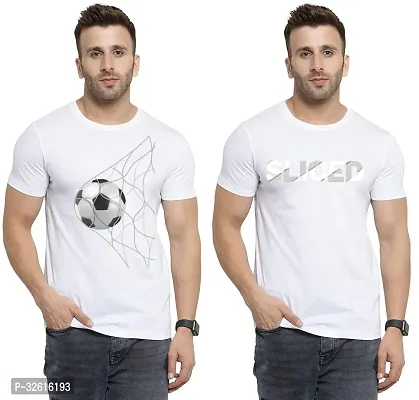 Reliable White Polycotton Printed Round Neck Tshirt For Men Pack Of 2