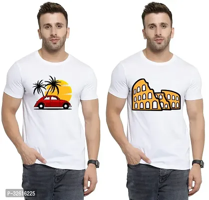 Stylish Polycotton White Printed Tees For Men Pack of 2-thumb0