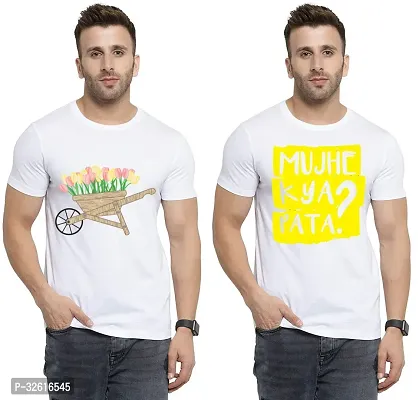 Reliable White Polycotton Printed Round Neck Tshirt For Men Pack Of 2-thumb0