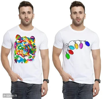 Reliable White Polycotton Printed Round Neck Tshirt For Men Pack Of 2-thumb0