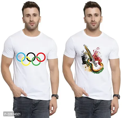 Reliable White Polycotton Printed T-Shirts For Men Pack Of 2