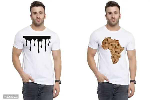 Reliable White Polycotton Printed T-Shirts For Men Pack Of 2