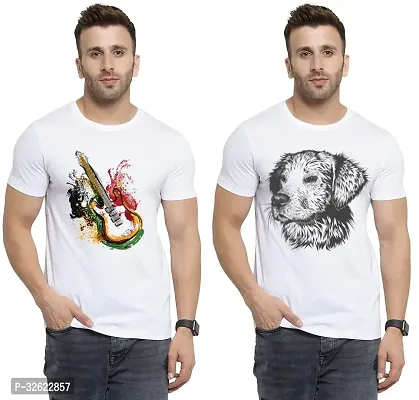 Stylish White Polycotton Printed T-Shirt For Men Pack Of 2-thumb0