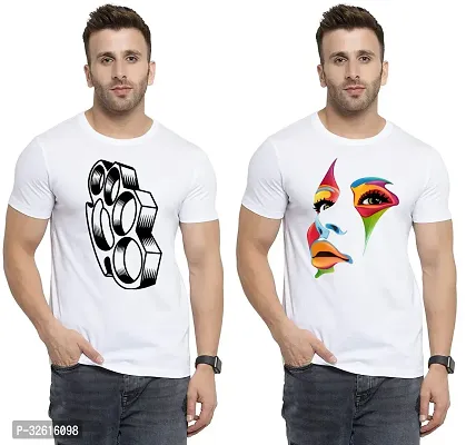 Reliable White Polycotton Printed Round Neck Tshirt For Men Pack Of 2