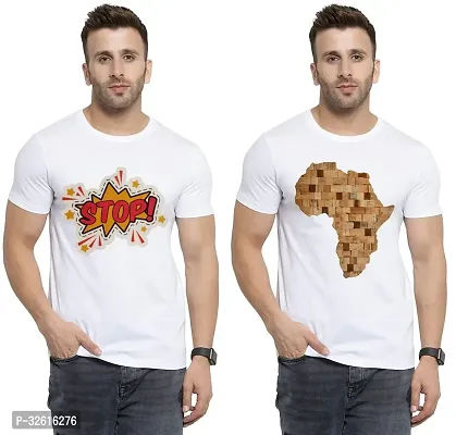 Stylish Polycotton White Printed Tees For Men Pack of 2