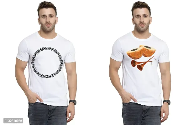 Reliable White Polycotton Printed Round Neck Tshirt For Men Pack Of 2-thumb0