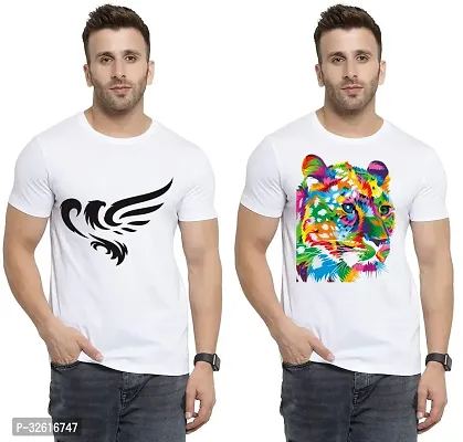 Stylish Polycotton White Printed Tees For Men Pack of 2-thumb0