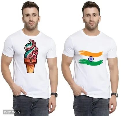 Stylish White Polycotton Printed T-Shirt For Men Pack Of 2-thumb0