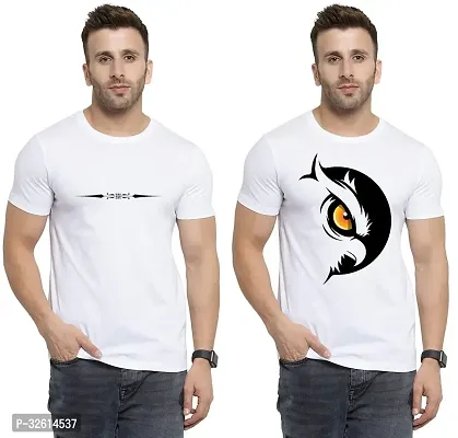 Reliable White Polycotton Printed T-Shirts For Men Pack Of 2