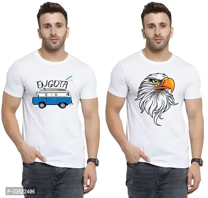 Stylish White Polycotton Printed T-Shirt For Men Pack Of 2-thumb0