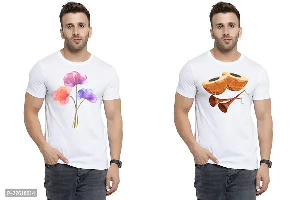 Reliable White Polycotton Printed Round Neck Tshirt For Men Pack Of 2-thumb0