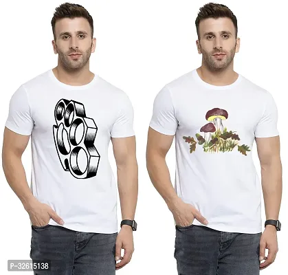 Elite White Polycotton Printed Round Neck Tees For Men- Pack Of 2-thumb0