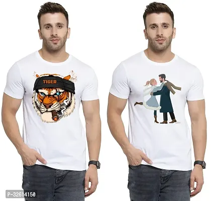 Reliable White Polycotton Printed T-Shirts For Men Pack Of 2