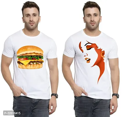 Stylish Polycotton White Printed Tees For Men Pack of 2