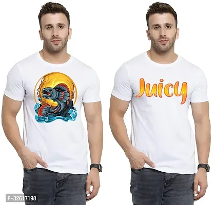 Stylish Polycotton White Printed Tees For Men Pack of 2-thumb0