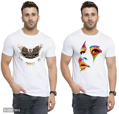 Reliable White Polycotton Printed Round Neck Tshirt For Men Pack Of 2-thumb0