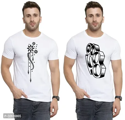 Stylish Polycotton White Printed Tees For Men Pack of 2