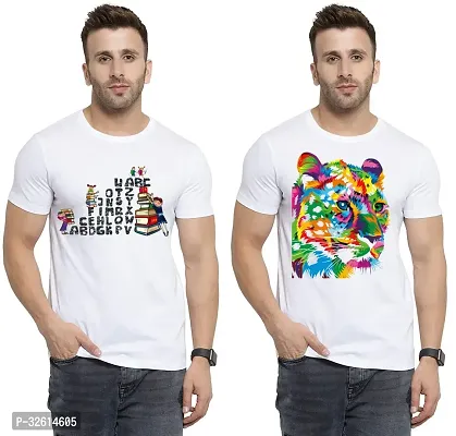 Reliable White Polycotton Printed T-Shirts For Men Pack Of 2