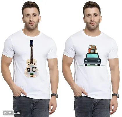 Reliable White Polycotton Printed T-Shirts For Men Pack Of 2