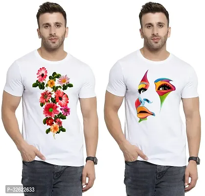 Stylish White Polycotton Printed T-Shirt For Men Pack Of 2