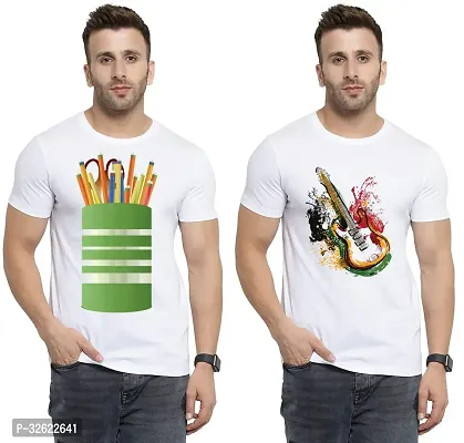 Stylish White Polycotton Printed T-Shirt For Men Pack Of 2-thumb0