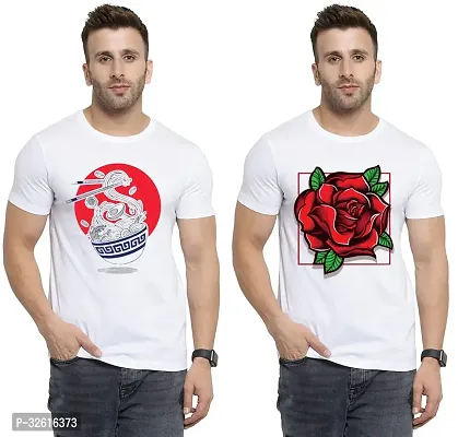 Stylish Polycotton White Printed Tees For Men Pack of 2