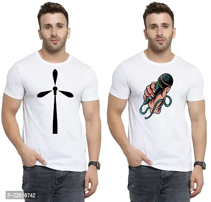 Reliable White Polycotton Printed Round Neck Tshirt For Men Pack Of 2-thumb0