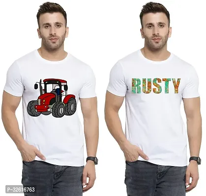 Stylish Polycotton White Printed Tees For Men Pack of 2