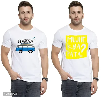 Stylish White Polycotton Printed T-Shirt For Men Pack Of 2