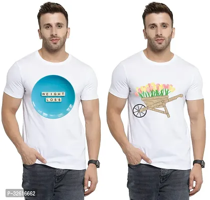 Reliable White Polycotton Printed Round Neck Tshirt For Men Pack Of 2-thumb0